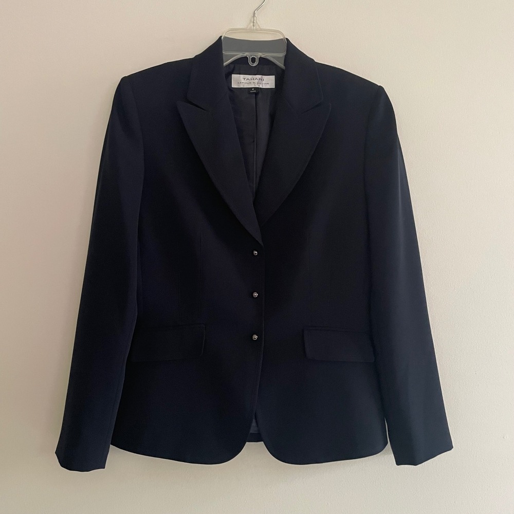 Tahari Arthur S Levine Black Snap Button Blazer Jacket‎ Womens Size 6 RN106409